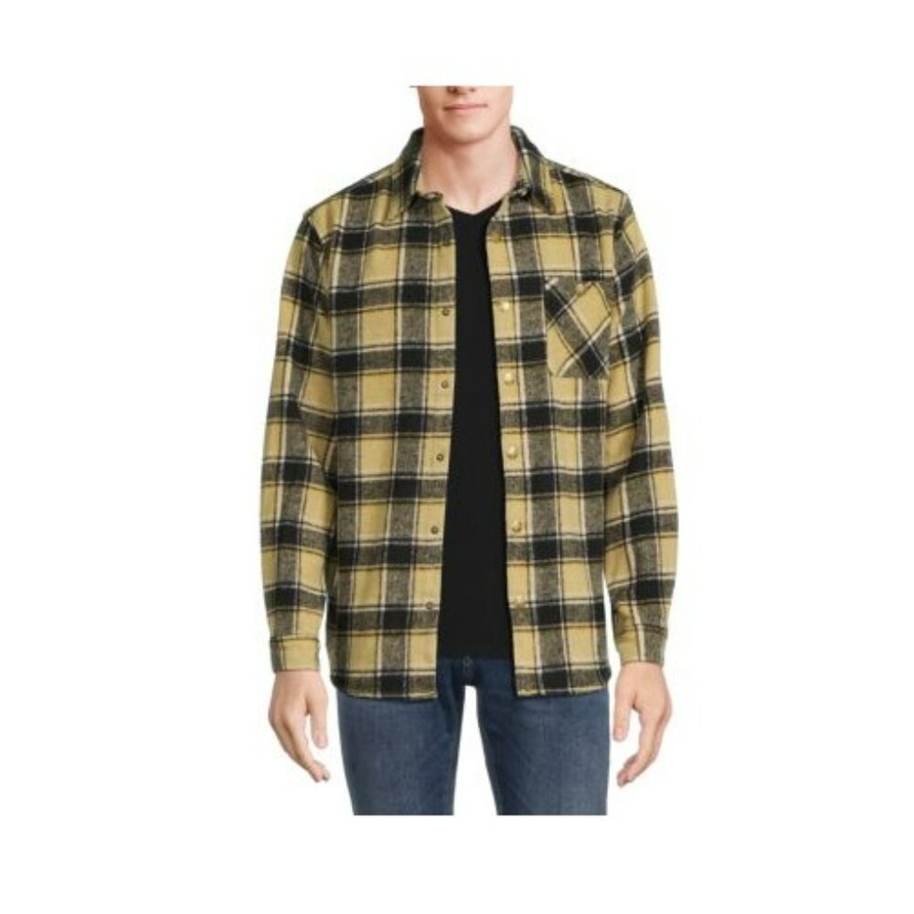 WeSC Men's Oden OG Plaid Overshirt, Yellow & Black Check, Medium